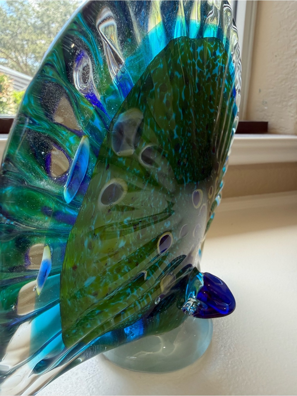 Peacock Art Glass Bird Sculpture - Beautiful Blue & Green Heavy No Flaws - Picture 7 of 8